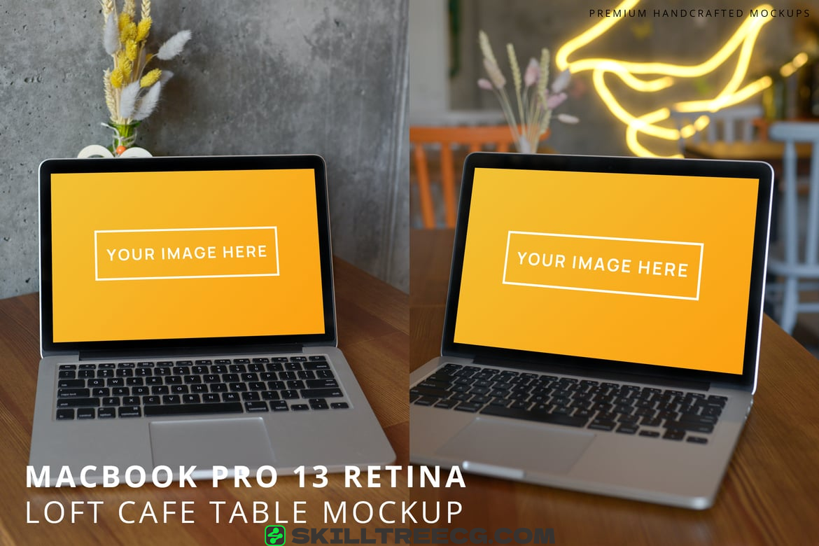 MacBook Pro 13 Loft Cafe Table Hi-Res Mockup（625759）-技能树